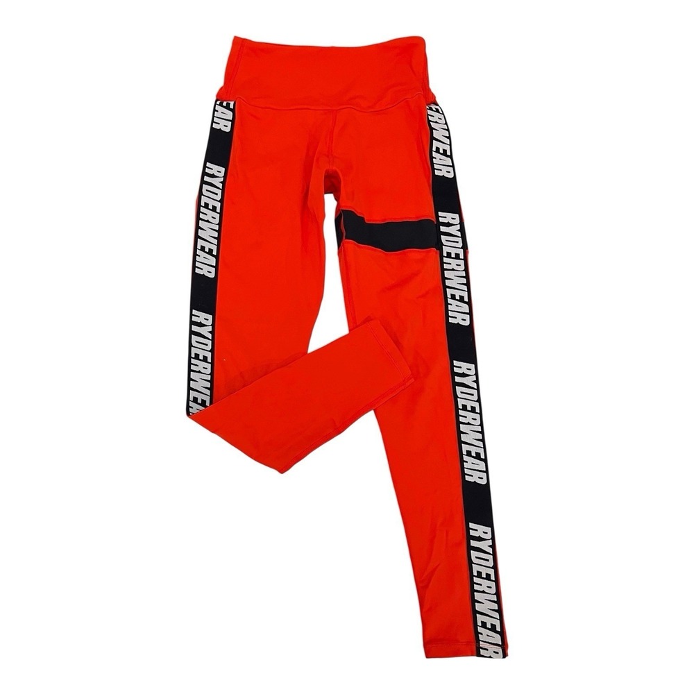Ryderwear‎ Scrunch Bum Leggings with Logo Stripe Orange/Black Womens Small